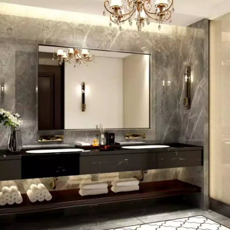 40x30inch Silver Rectangular Wall-mounted Beveled Bathroom Mirror,Square Angle Metal Frame Wall Mounted Bathroom Mirrors For Wall