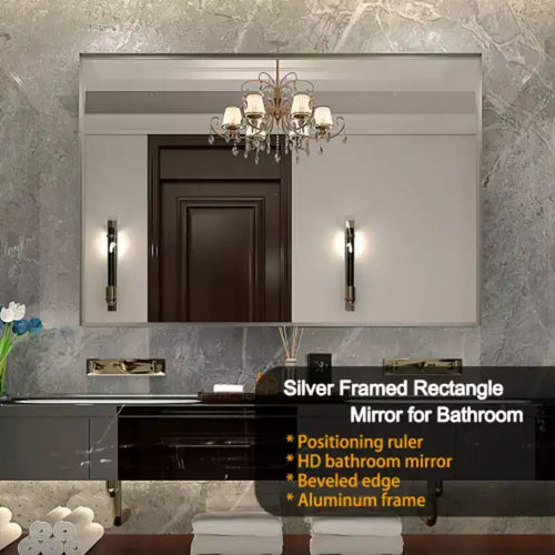 Miroir mural rectangulaire argenté de 40 x 30 pouces avec cadre en aluminium