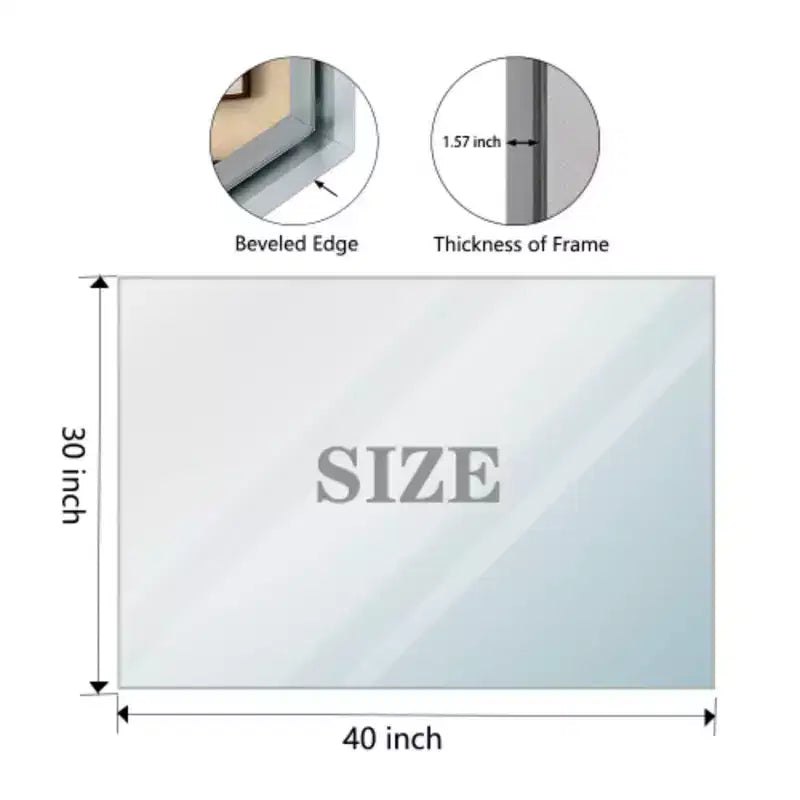 Miroir mural rectangulaire argenté de 40 x 30 pouces avec cadre en aluminium