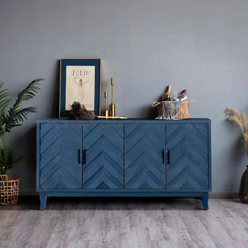 Stronger 4 Door Wooden Storage Buffet Cabinet, Vintage Style with Lacquered Accents