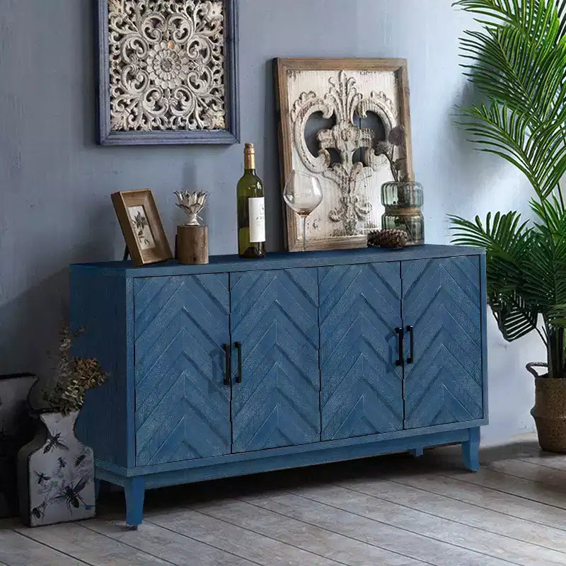 Bahut de rangement en bois à 4 portes renforcé, style vintage avec accents laqués