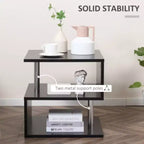 Modern End Table, Accent Side Table, S-Shaped Coffee Table with Storage Shelf and Steel Poles, Black