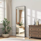 Thin-Edged Black Full-Length Rectangular Mirror in Aluminum Alloy, 163x54x1.5cm (With Bracket)