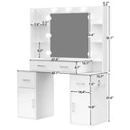 Coiffeuse lumineuse avec miroir, plateau en verre, tiroirs et station de charge