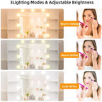 Coiffeuse lumineuse avec miroir, plateau en verre, tiroirs et station de charge