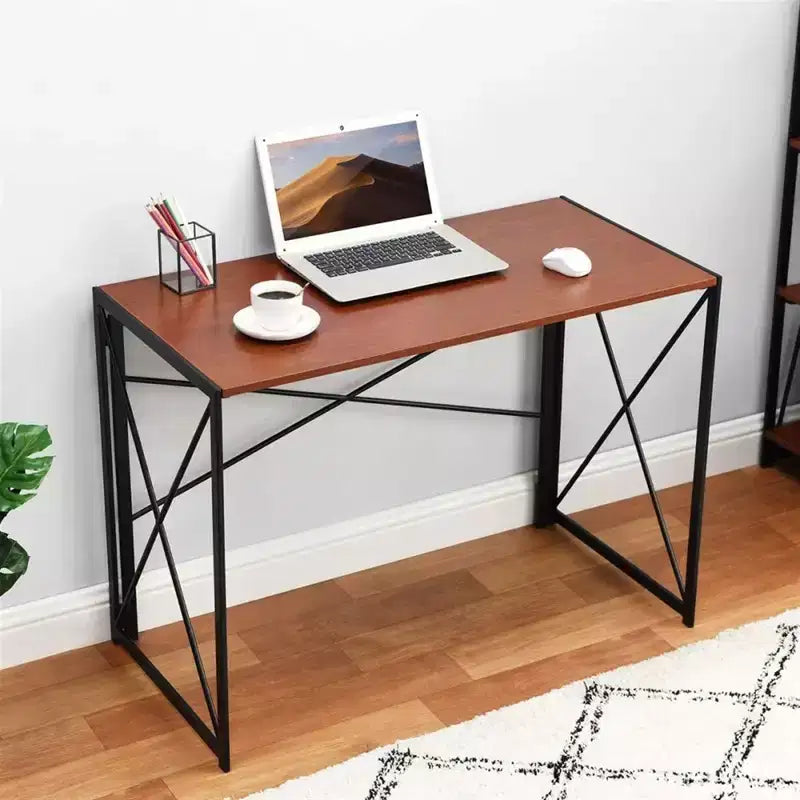 Bureau pliant avec cadre métallique, surface en stratifié bois, 102 cm