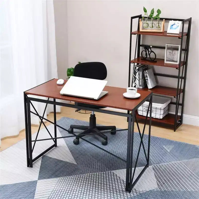 Bureau pliant avec cadre métallique, surface en stratifié bois, 102 cm