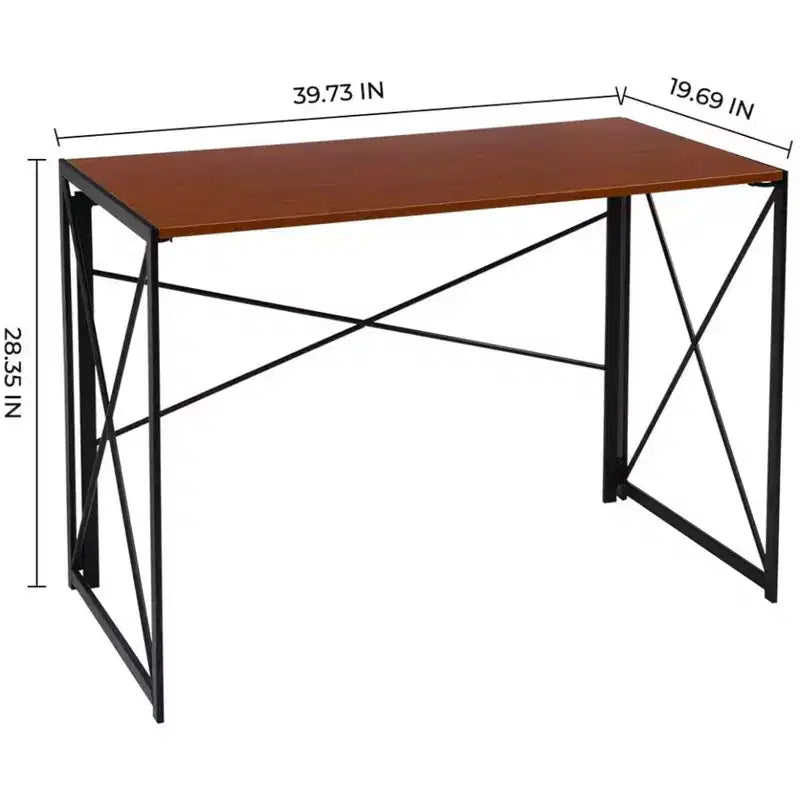 Bureau pliant avec cadre métallique, surface en stratifié bois, 102 cm