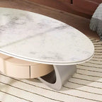 ATJafurn Table basse ovale moderne de 120 cm avec plateau en faux marbre de luxe et base en acier inoxydable