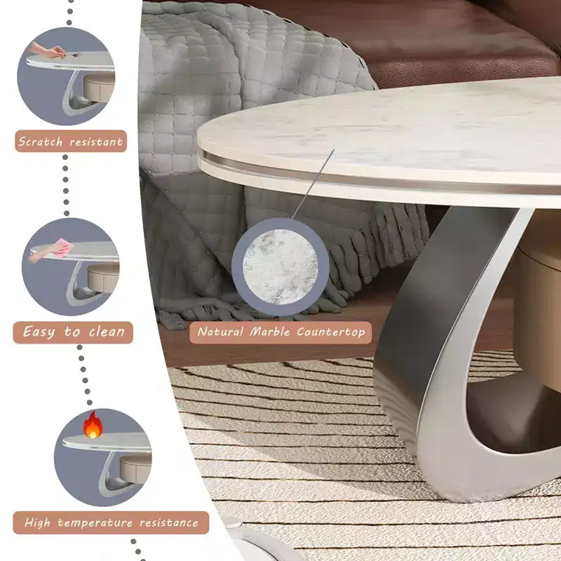 ATJafurn Table basse ovale moderne de 120 cm avec plateau en faux marbre de luxe et base en acier inoxydable