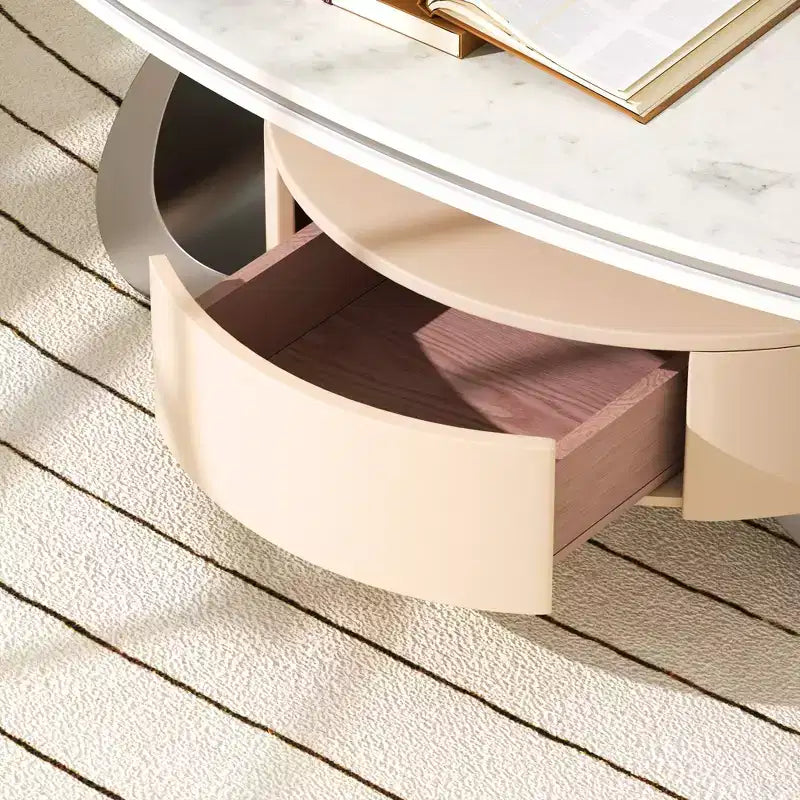 ATJafurn Table basse ovale moderne de 120 cm avec plateau en faux marbre de luxe et base en acier inoxydable