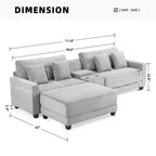 Canapé d'angle surdimensionné en velours côtelé de 284 cm avec pouf, oreillers et ports de chargement