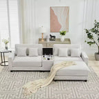Canapé d'angle surdimensionné en velours côtelé de 284 cm avec pouf, oreillers et ports de chargement