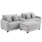 Canapé d'angle surdimensionné en velours côtelé de 284 cm avec pouf, oreillers et ports de chargement
