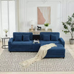 Canapé d'angle surdimensionné en velours côtelé de 284 cm avec pouf, oreillers et ports de chargement