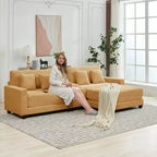 Canapé d'angle surdimensionné en velours côtelé de 284 cm avec pouf, oreillers et ports de chargement