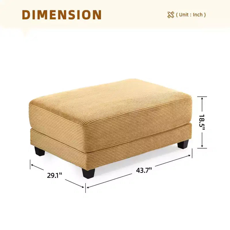 Canapé d'angle surdimensionné en velours côtelé de 284 cm avec pouf, oreillers et ports de chargement