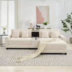 Canapé d'angle surdimensionné en velours côtelé de 284 cm avec pouf, oreillers et ports de chargement