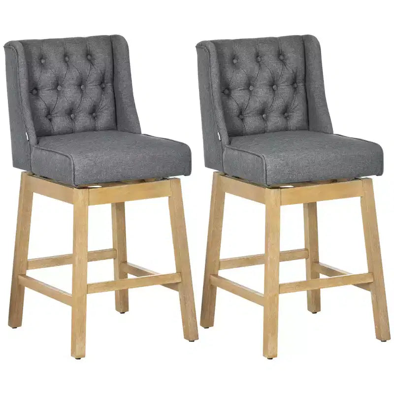 Vatros Counter Height Bar Stools Set of 2, 30 Seat Height Upholstered Barstools, Swivel Bar Stool, Gray Natural
