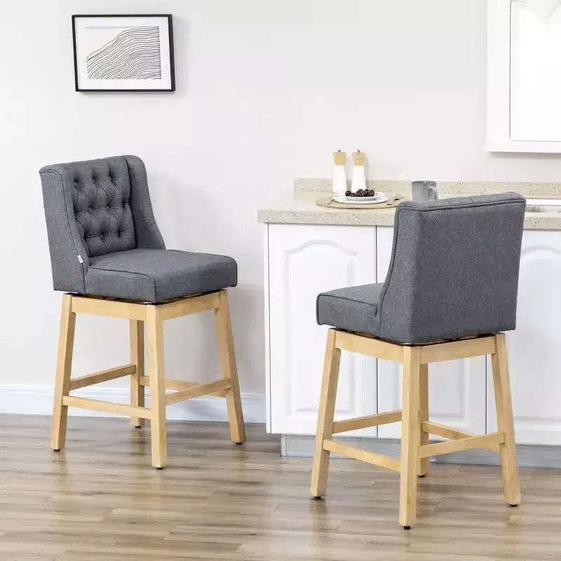 Tabourets de bar hauteur comptoir Vatros, lot de 2, hauteur d'assise 76 cm, tabourets de bar rembourrés, tabouret de bar pivotant, gris naturel.