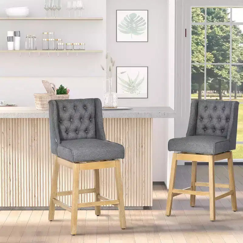 Tabourets de bar hauteur comptoir Vatros, lot de 2, hauteur d'assise 76 cm, tabourets de bar rembourrés, tabouret de bar pivotant, gris naturel.