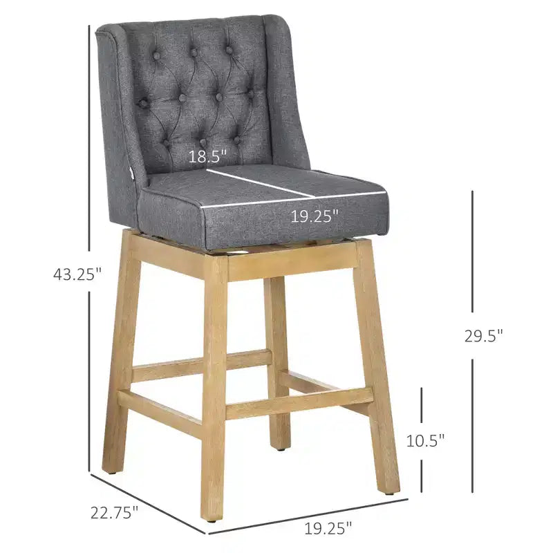 Tabourets de bar hauteur comptoir Vatros, lot de 2, hauteur d'assise 76 cm, tabourets de bar rembourrés, tabouret de bar pivotant, gris naturel.