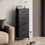 Commode haute en tissu à 5 tiroirs avec plateau en bois, meuble de rangement pour chambre, placard, couloir, cadre en acier robuste