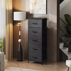 Commode haute en tissu à 5 tiroirs avec plateau en bois, meuble de rangement pour chambre, placard, couloir, cadre en acier robuste