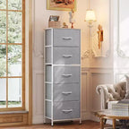 Commode haute en tissu à 5 tiroirs avec plateau en bois, meuble de rangement pour chambre, placard, couloir, cadre en acier robuste