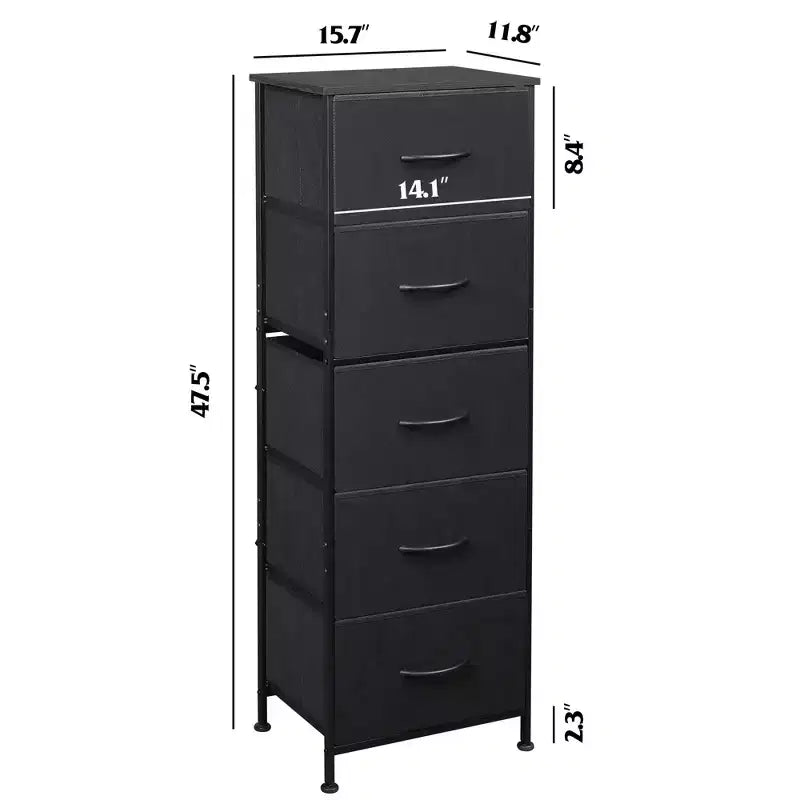 Commode haute en tissu à 5 tiroirs avec plateau en bois, meuble de rangement pour chambre, placard, couloir, cadre en acier robuste