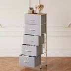 Commode haute en tissu à 5 tiroirs avec plateau en bois, meuble de rangement pour chambre, placard, couloir, cadre en acier robuste