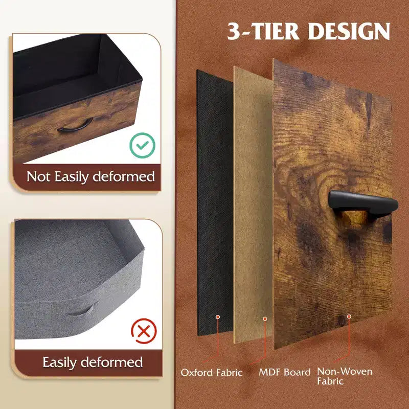 Commode haute en tissu à 5 tiroirs avec plateau en bois, meuble de rangement pour chambre, placard, couloir, cadre en acier robuste