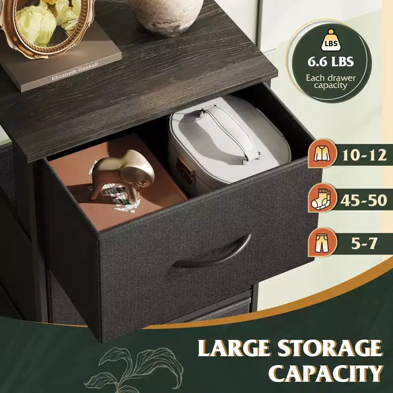 Commode haute en tissu à 5 tiroirs avec plateau en bois, meuble de rangement pour chambre, placard, couloir, cadre en acier robuste