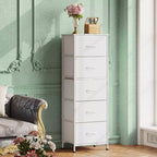 Commode haute en tissu à 5 tiroirs avec plateau en bois, meuble de rangement pour chambre, placard, couloir, cadre en acier robuste