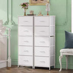 Commode haute en tissu à 5 tiroirs avec plateau en bois, meuble de rangement pour chambre, placard, couloir, cadre en acier robuste