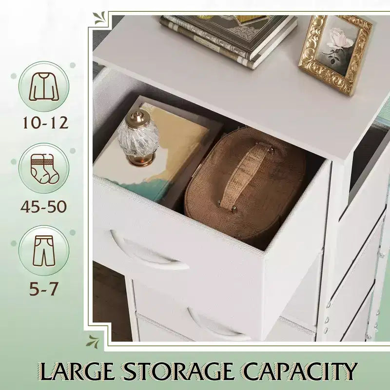 Commode haute en tissu à 5 tiroirs avec plateau en bois, meuble de rangement pour chambre, placard, couloir, cadre en acier robuste