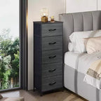 Commode haute en tissu à 5 tiroirs avec plateau en bois, meuble de rangement pour chambre, placard, couloir, cadre en acier robuste