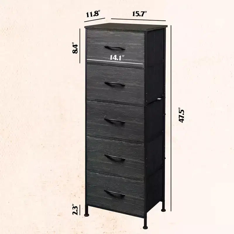 Commode haute en tissu à 5 tiroirs avec plateau en bois, meuble de rangement pour chambre, placard, couloir, cadre en acier robuste