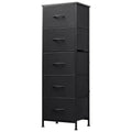 5-Drawer Tall Fabric Dresser with Wood Top, Storage Organizer Chest for Bedroom, Closet, Hallway, Sturdy Steel Frame