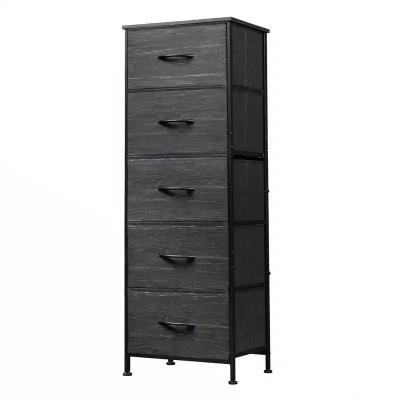 Commode haute en tissu à 5 tiroirs avec plateau en bois, meuble de rangement pour chambre, placard, couloir, cadre en acier robuste