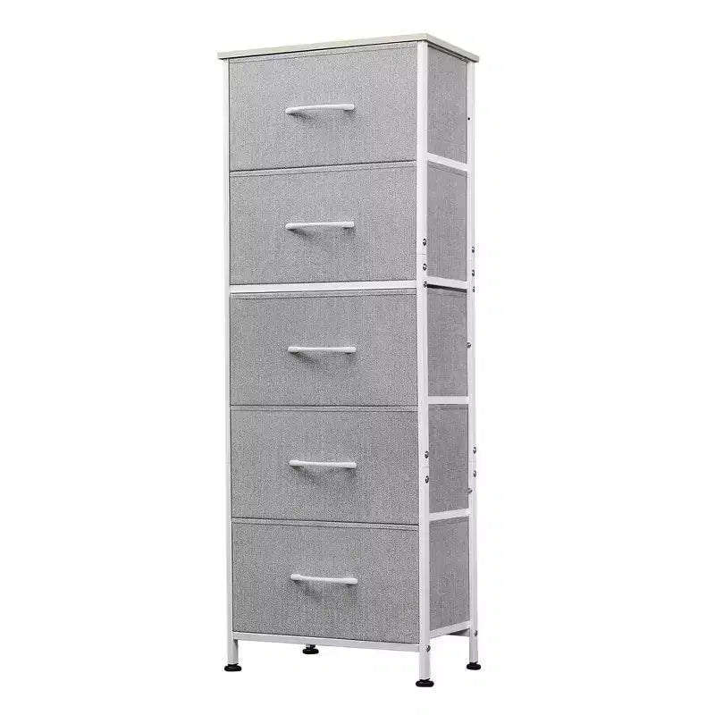 Commode haute en tissu à 5 tiroirs avec plateau en bois, meuble de rangement pour chambre, placard, couloir, cadre en acier robuste