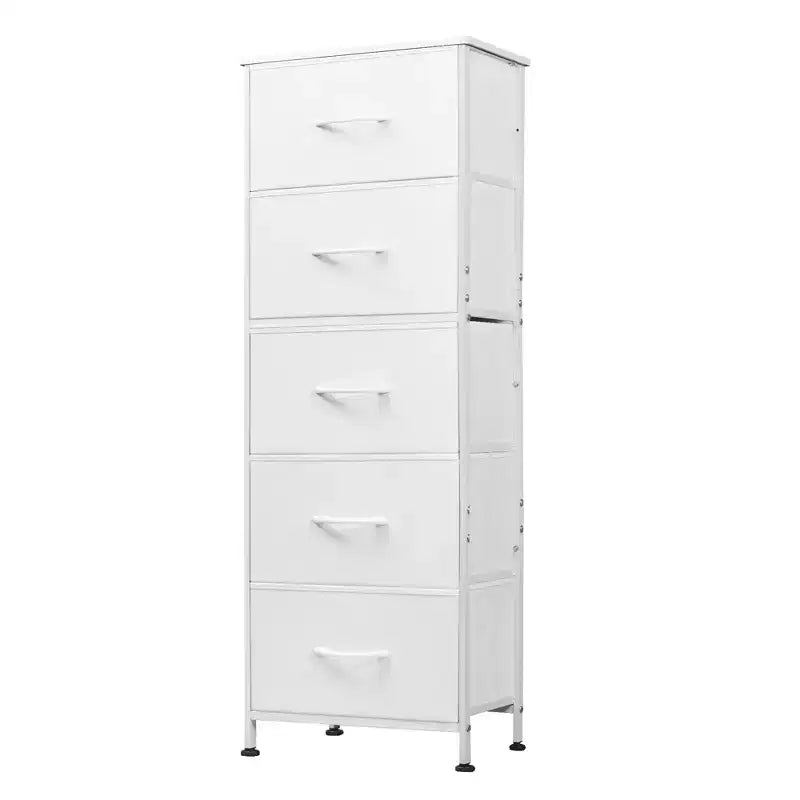 Commode haute en tissu à 5 tiroirs avec plateau en bois, meuble de rangement pour chambre, placard, couloir, cadre en acier robuste