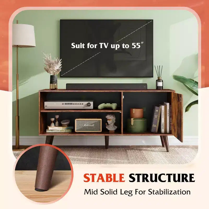 Meuble TV pour téléviseurs de 55 pouces avec meuble de rangement, centre de divertissement moderne du milieu du siècle