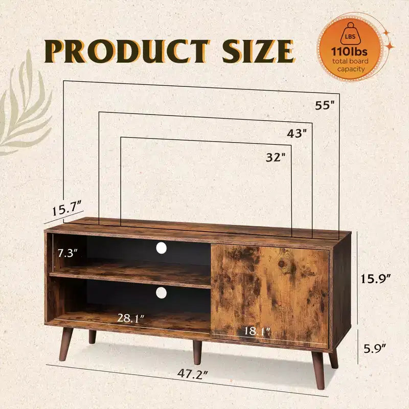 Meuble TV pour téléviseurs de 55 pouces avec meuble de rangement, centre de divertissement moderne du milieu du siècle