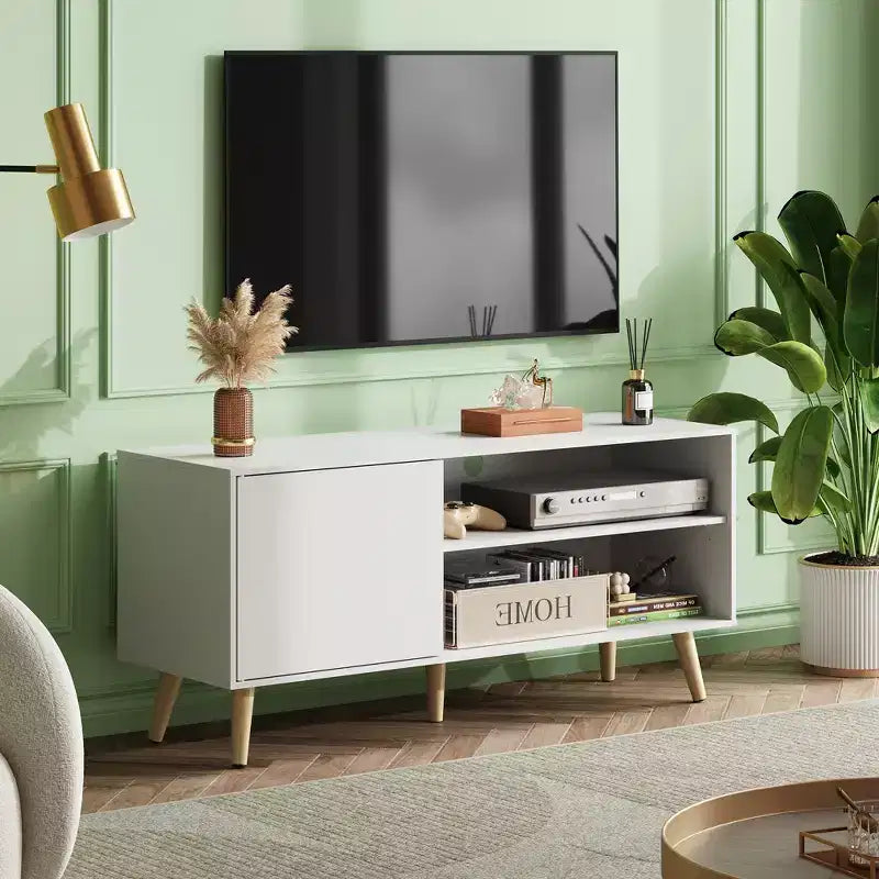 Meuble TV pour téléviseurs de 55 pouces avec meuble de rangement, centre de divertissement moderne du milieu du siècle