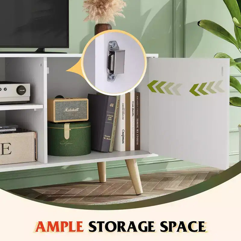 Meuble TV pour téléviseurs de 55 pouces avec meuble de rangement, centre de divertissement moderne du milieu du siècle