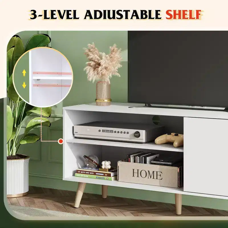 Meuble TV pour téléviseurs de 55 pouces avec meuble de rangement, centre de divertissement moderne du milieu du siècle