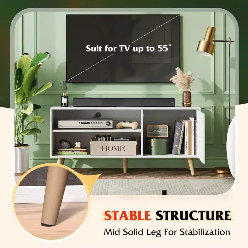 Meuble TV pour téléviseurs de 55 pouces avec meuble de rangement, centre de divertissement moderne du milieu du siècle