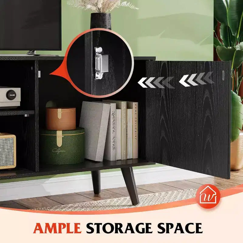 Meuble TV pour téléviseurs de 55 pouces avec meuble de rangement, centre de divertissement moderne du milieu du siècle