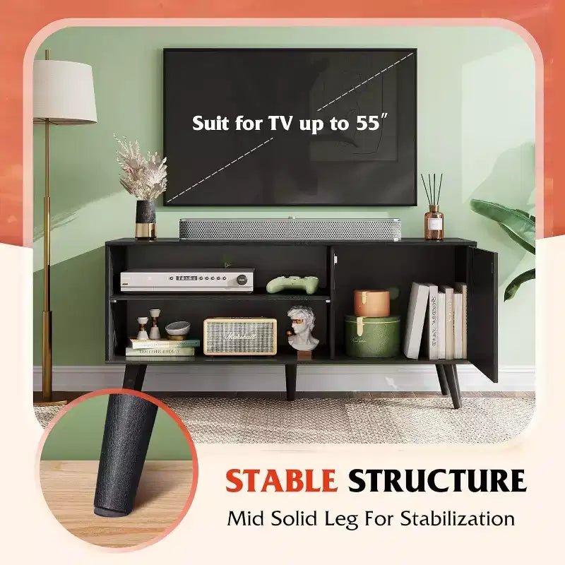 Meuble TV pour téléviseurs de 55 pouces avec meuble de rangement, centre de divertissement moderne du milieu du siècle